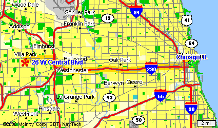 Highway map to Villa Park Masonic Lodge from Chicago